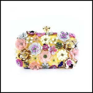 3D Floral Clutch Handbag Elegant Evening Purse Chain Strap Shoulder Bag